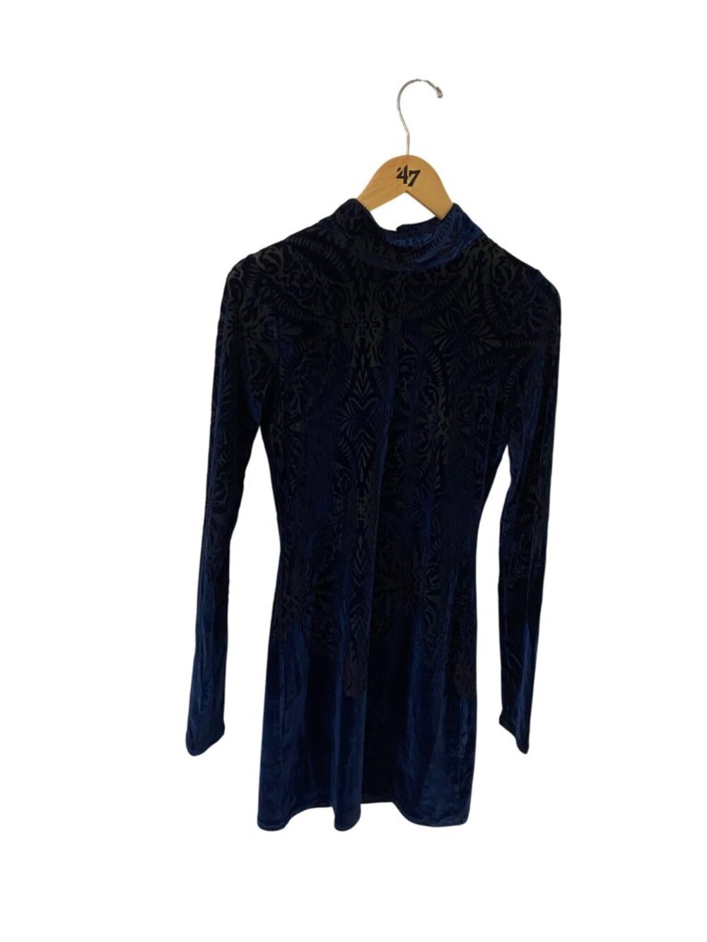 Free People Women's Blue Black Velvet Burnout Long Sleeve Dress - Medium